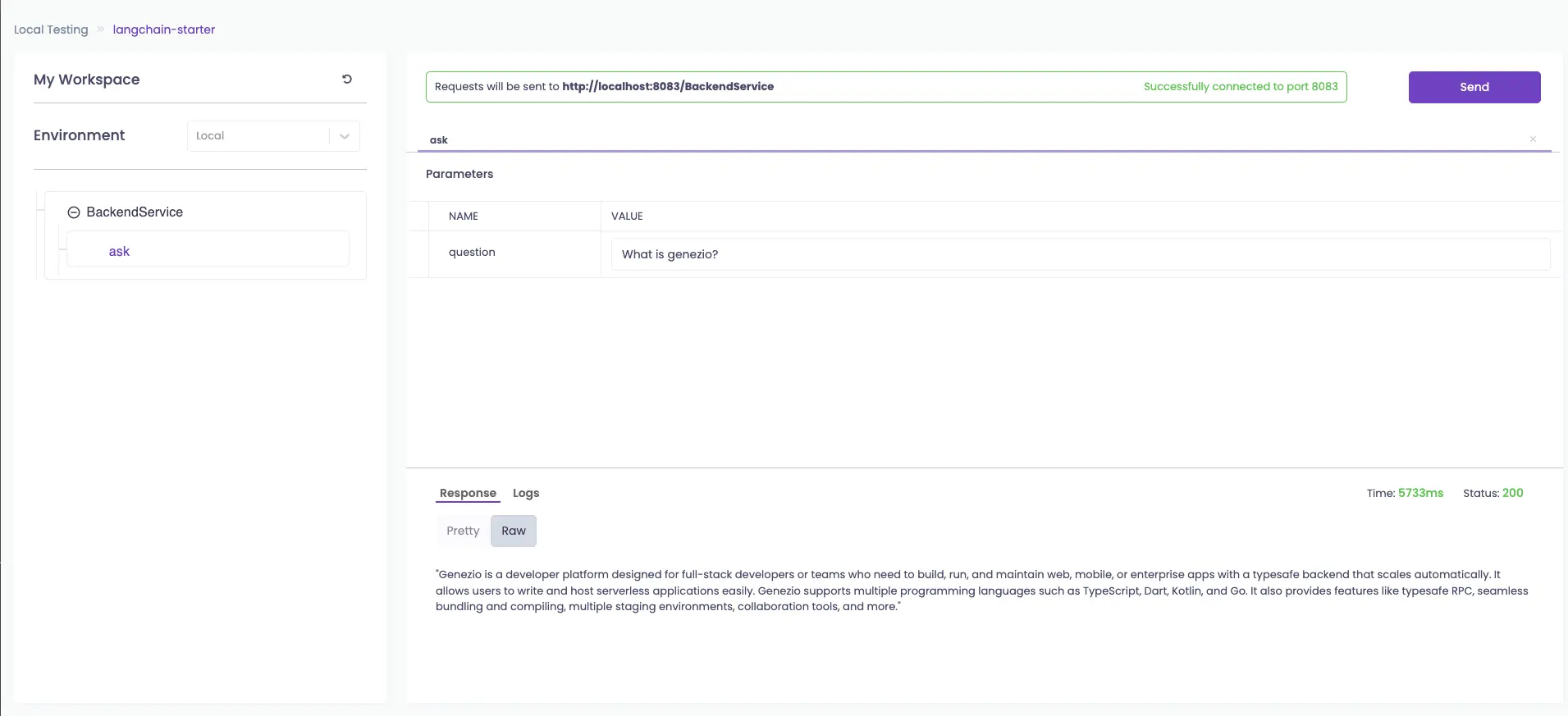 Test Interface Screenshot