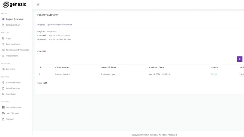Enable auth genezio